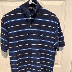 Polo by Ralph Lauren Navy w White & Royal Blue Stripes, Pique Cotton Size M